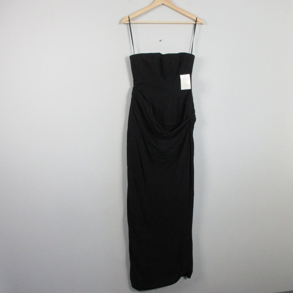 Jlux Label Journey Maxi Dress M Black Cotton Linen Strapless Elegant Luxury 772
